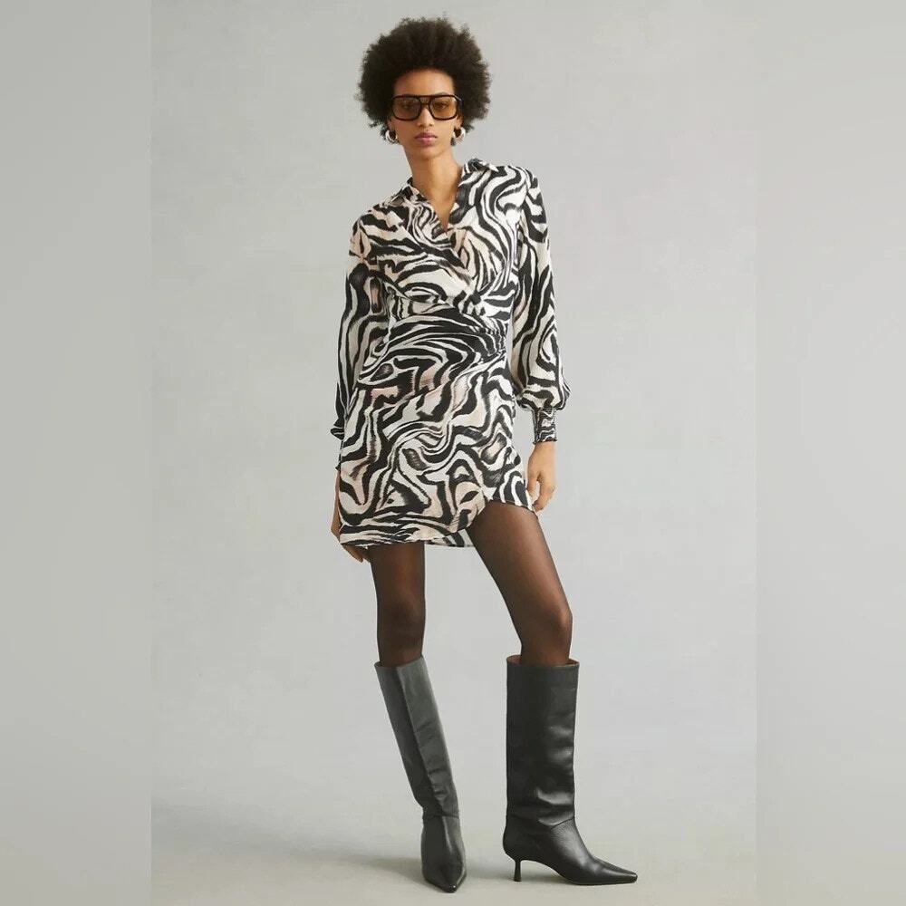Anthropologie Wrap Dress in Zebra Print Black & White Women's Size 4 NWT